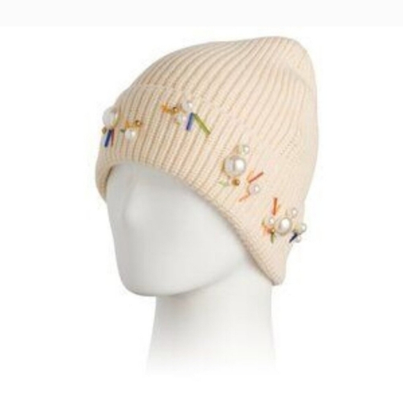 New Lele Sadoughi Pearl Confetti Beanie Hat NWT